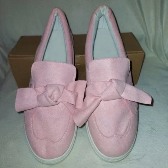 PLATFORM PINK SLIP ON BOW TIE SEWING CASUAL LOAFERS Size 9.5M NWT - Picture 2 of 4